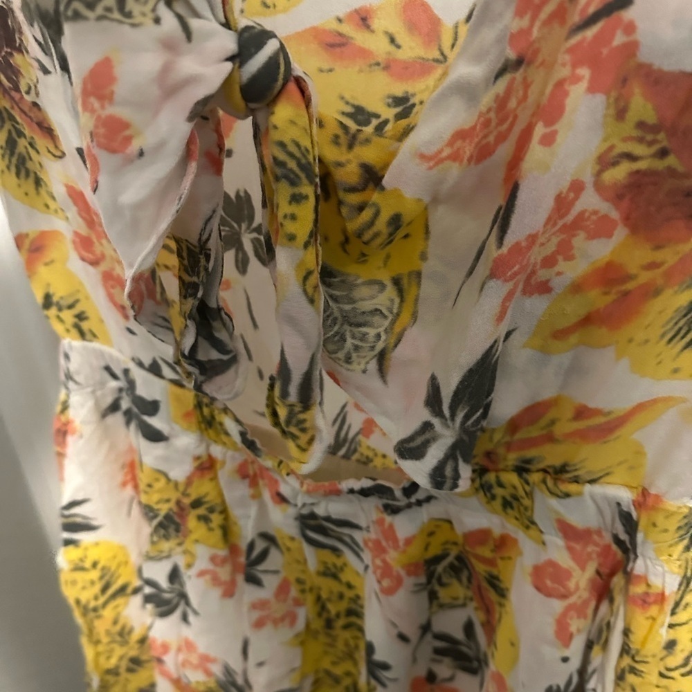 Free People Tropical Floral Boho Cutout Tie Front Part Time Lover Mini Dress 4 - Picture 2 of 9